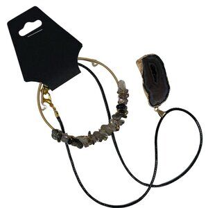 Black Agate Tourmalinated Quartz Bracelet and Necklace Bundle Jewelry Set